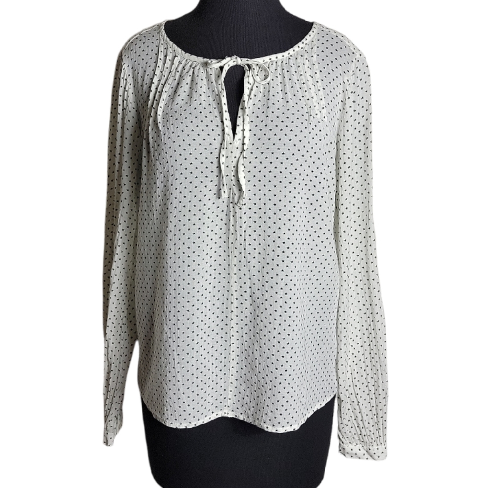 Gap white black star print peasant top long sleeve top women's size medium